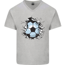 Football Smash Soccer Player Ball Mens V-Neck Cotton T-Shirt Sports Grey