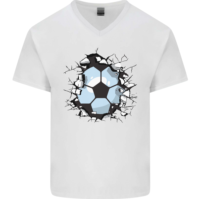 Football Smash Soccer Player Ball Mens V-Neck Cotton T-Shirt White