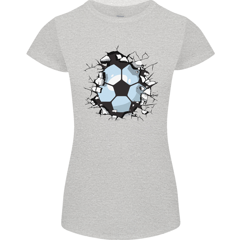 Football Smash Soccer Player Ball Womens Petite Cut T-Shirt Sports Grey