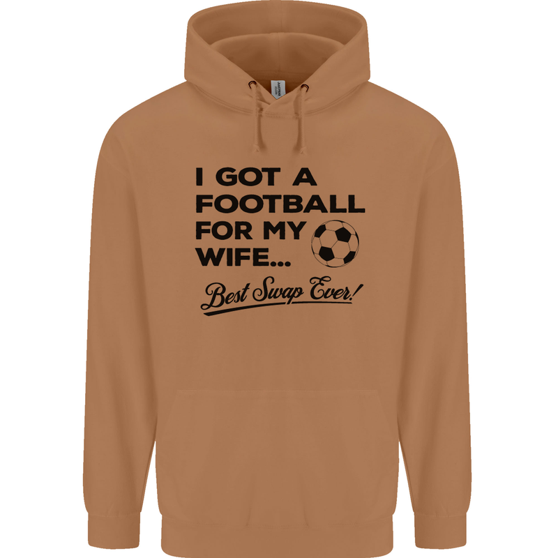 Football for My Wife Best Swap Ever Funny Mens 80% Cotton Hoodie Caramel Latte