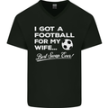 Football for My Wife Best Swap Ever Funny Mens V-Neck Cotton T-Shirt Black