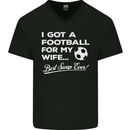 Football for My Wife Best Swap Ever Funny Mens V-Neck Cotton T-Shirt Black