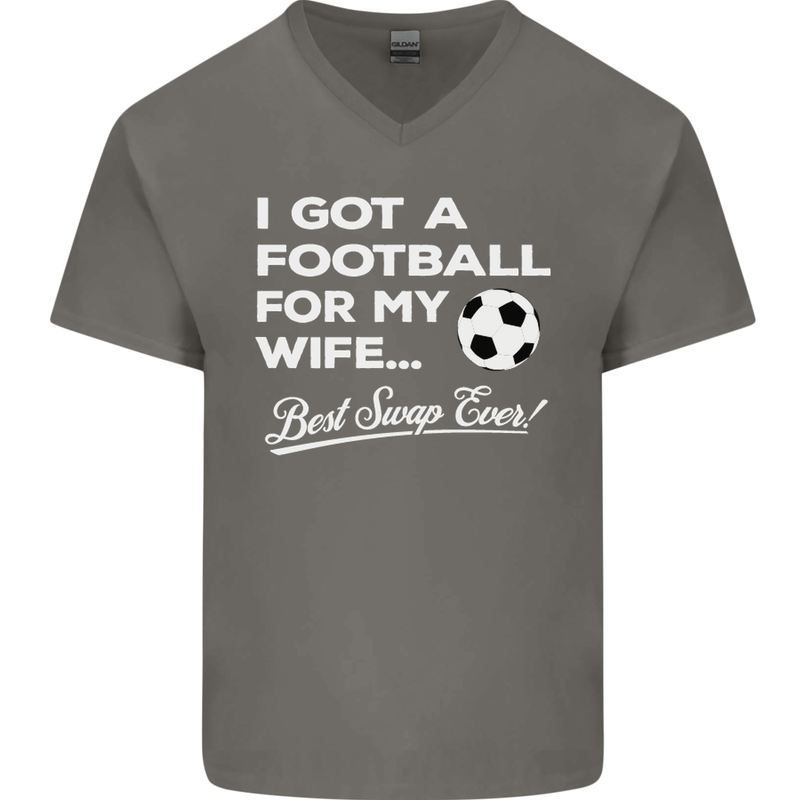 Football for My Wife Best Swap Ever Funny Mens V-Neck Cotton T-Shirt Charcoal
