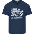 Football for My Wife Best Swap Ever Funny Mens V-Neck Cotton T-Shirt Navy Blue