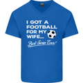 Football for My Wife Best Swap Ever Funny Mens V-Neck Cotton T-Shirt Royal Blue