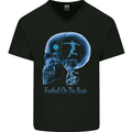 Football on the Brain Funny Footy Player Mens V-Neck Cotton T-Shirt Black