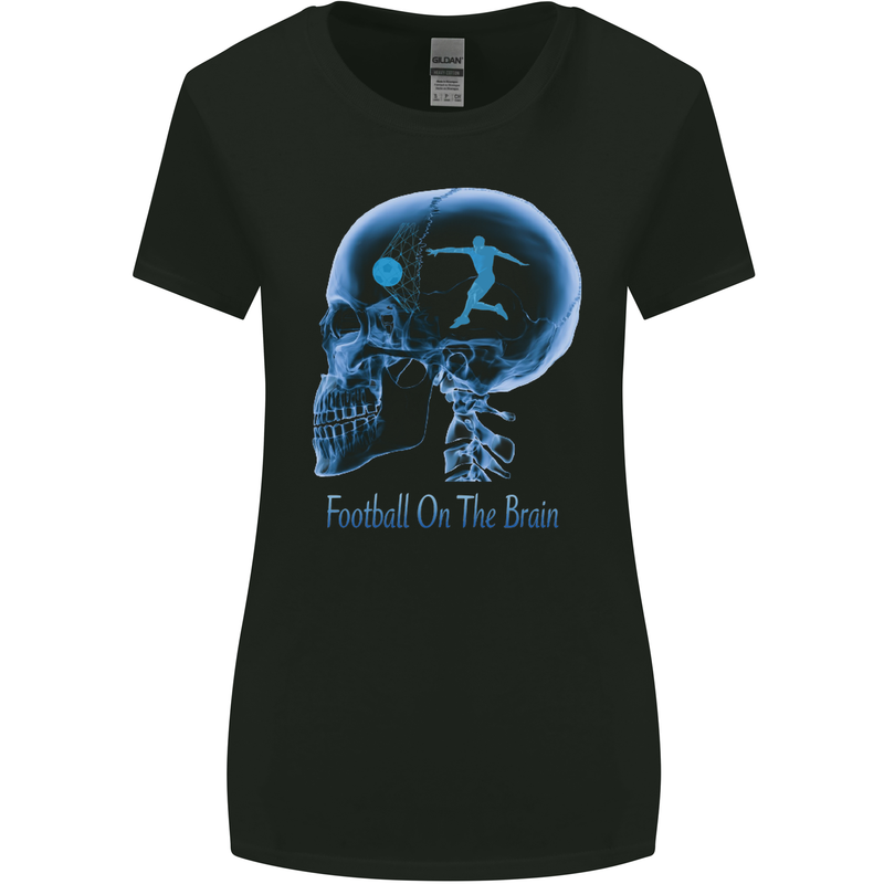 Football on the Brain Funny Footy Player Womens Wider Cut T-Shirt Black