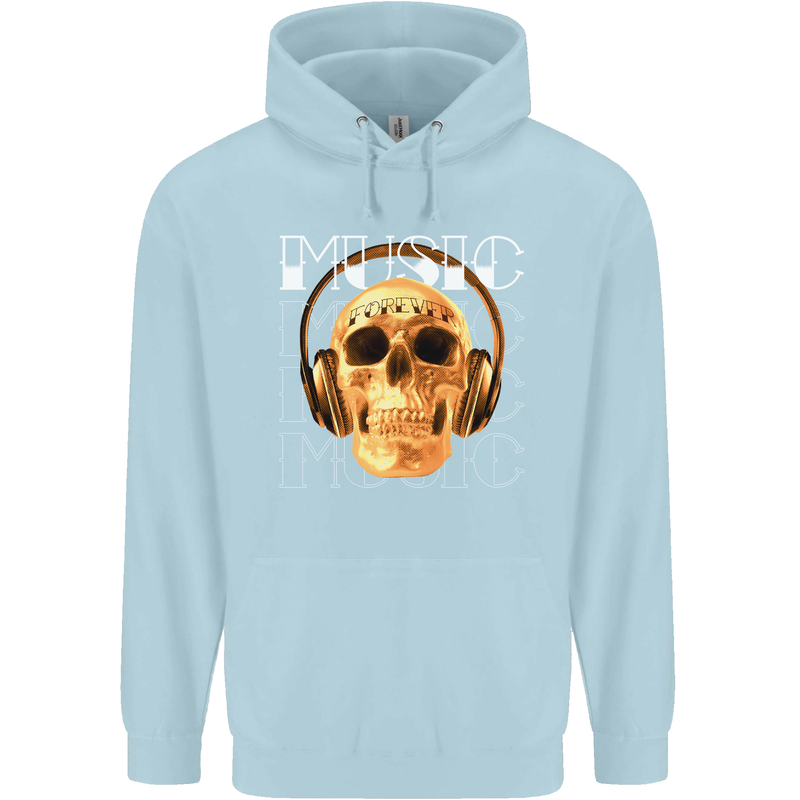 Forever Music Skull Rock Heavy Metal Punk Childrens Kids Hoodie Light Blue