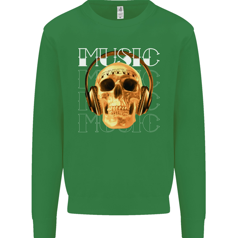 Forever Music Skull Rock Heavy Metal Punk Kids Sweatshirt Jumper Irish Green