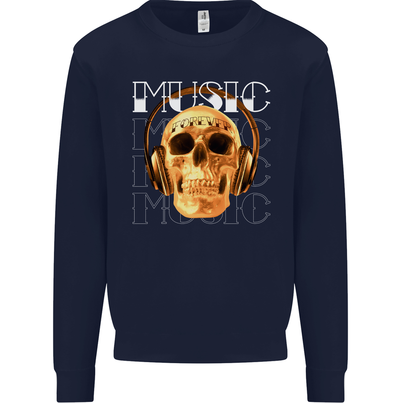 Forever Music Skull Rock Heavy Metal Punk Kids Sweatshirt Jumper Navy Blue