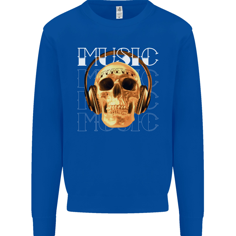Forever Music Skull Rock Heavy Metal Punk Kids Sweatshirt Jumper Royal Blue