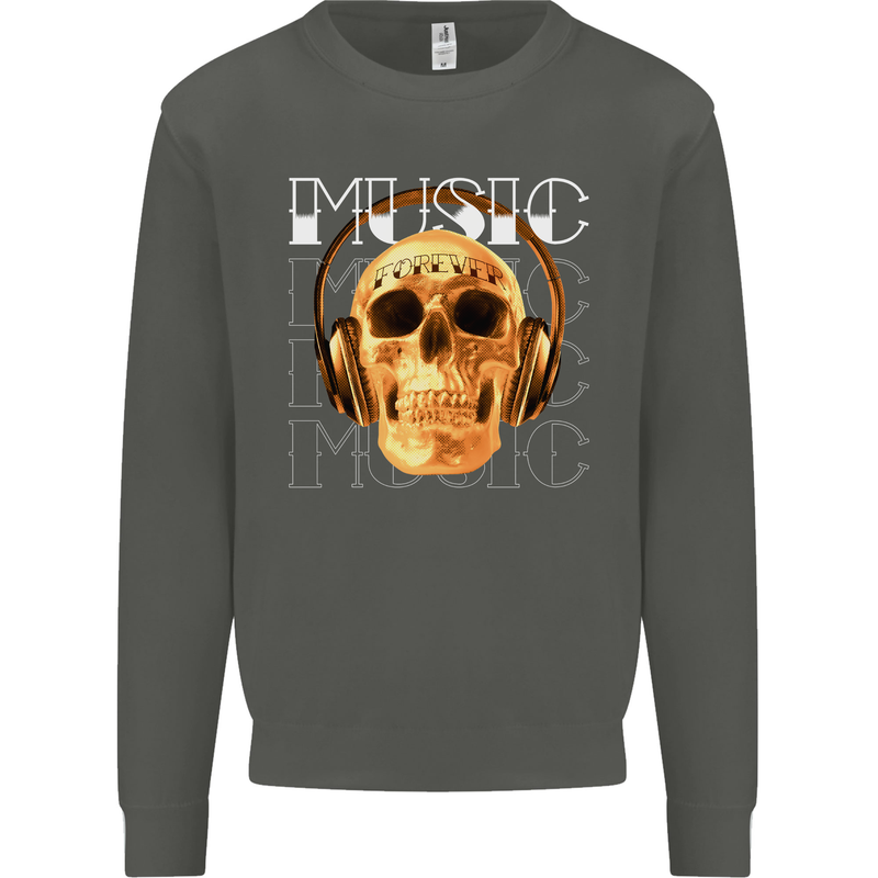Forever Music Skull Rock Heavy Metal Punk Kids Sweatshirt Jumper Storm Grey