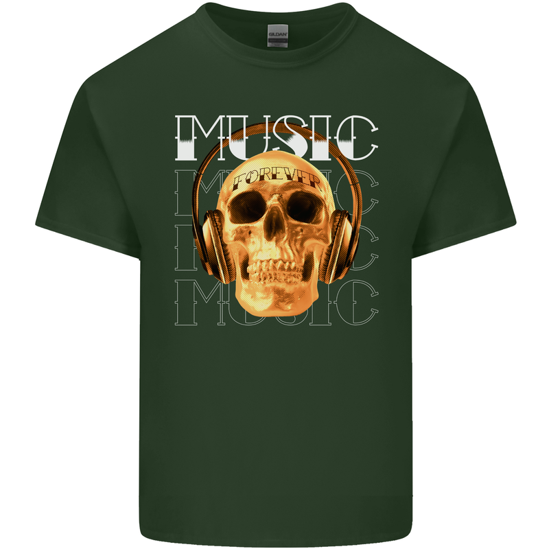 Forever Music Skull Rock Heavy Metal Punk Mens Cotton T-Shirt Tee Top Forest Green