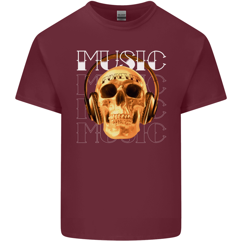 Forever Music Skull Rock Heavy Metal Punk Mens Cotton T-Shirt Tee Top Maroon