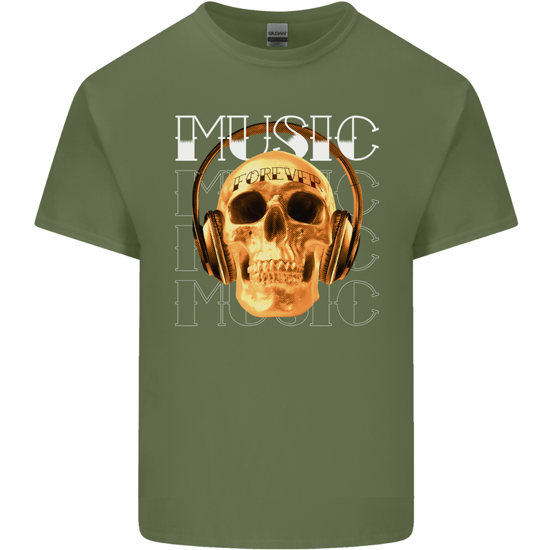 Forever Music Skull Rock Heavy Metal Punk Mens Cotton T-Shirt Tee Top Military Green