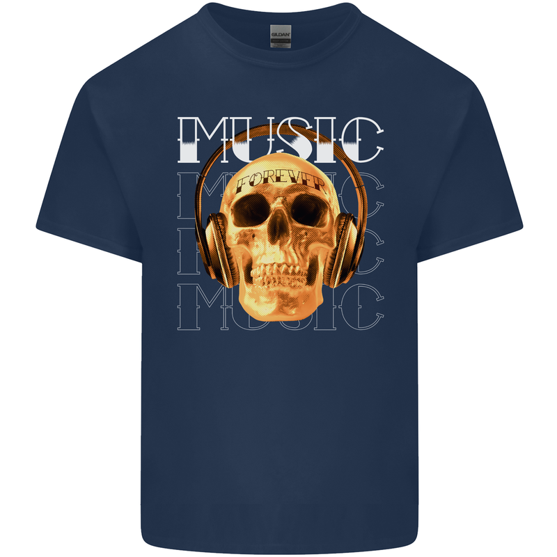 Forever Music Skull Rock Heavy Metal Punk Mens Cotton T-Shirt Tee Top Navy Blue