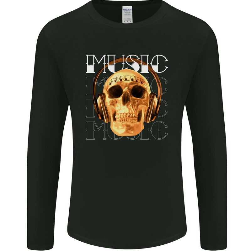 Forever Music Skull Rock Heavy Metal Punk Mens Long Sleeve T-Shirt Black