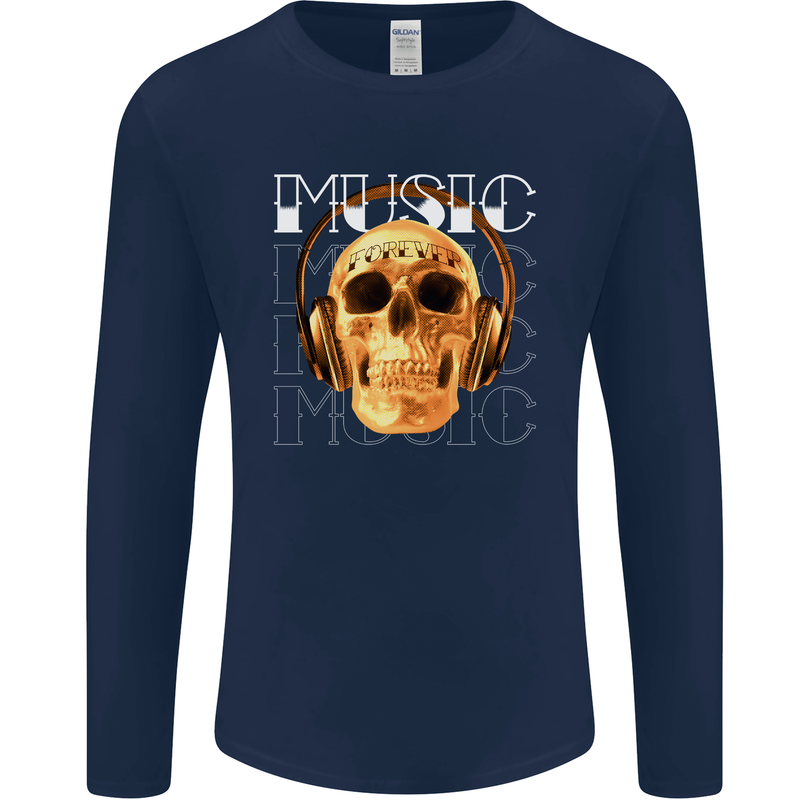 Forever Music Skull Rock Heavy Metal Punk Mens Long Sleeve T-Shirt Navy Blue