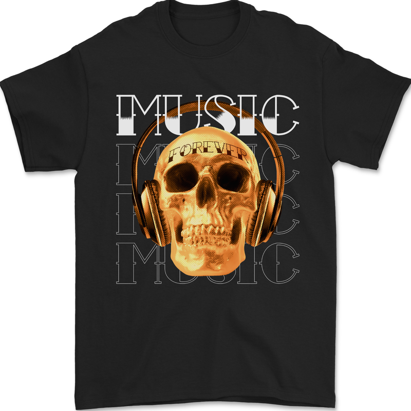 Forever Music Skull Rock Heavy Metal Punk Mens T-Shirt 100% Cotton Black