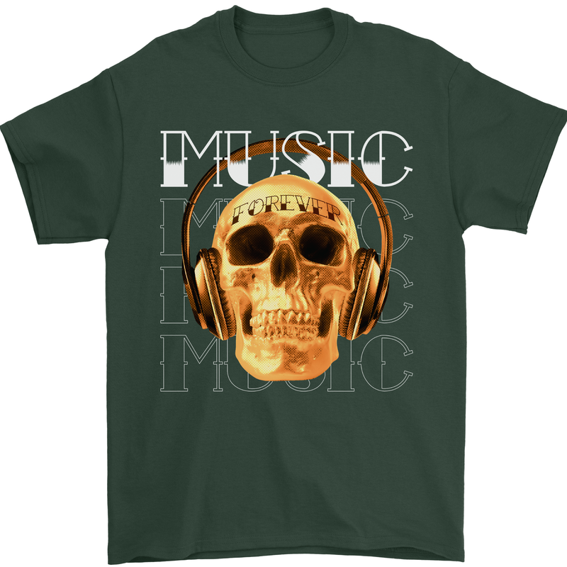 Forever Music Skull Rock Heavy Metal Punk Mens T-Shirt 100% Cotton Forest Green