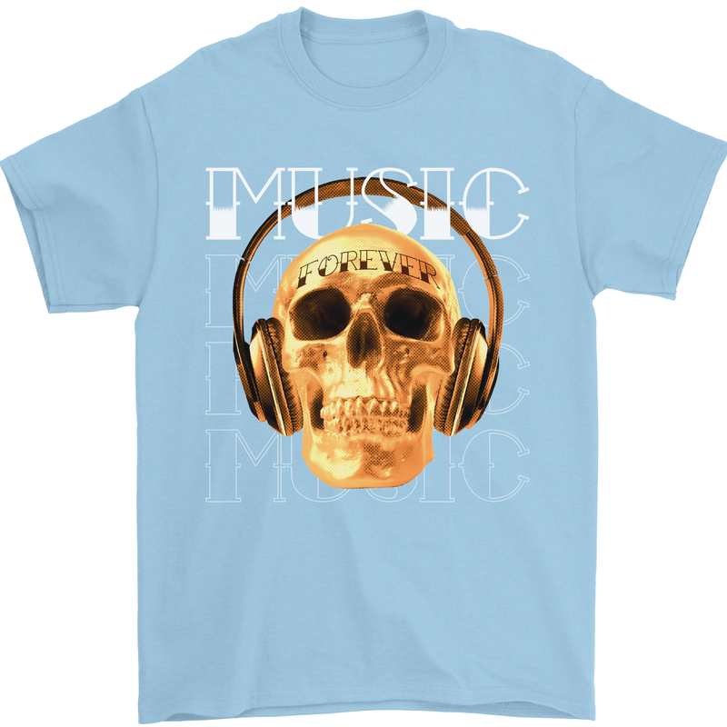 Forever Music Skull Rock Heavy Metal Punk Mens T-Shirt 100% Cotton Light Blue