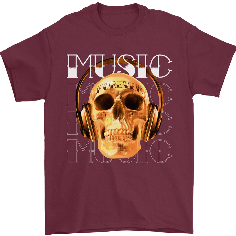 Forever Music Skull Rock Heavy Metal Punk Mens T-Shirt 100% Cotton Maroon