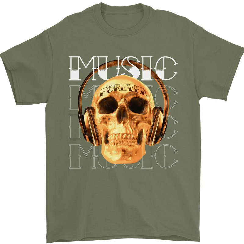 Forever Music Skull Rock Heavy Metal Punk Mens T-Shirt 100% Cotton Military Green