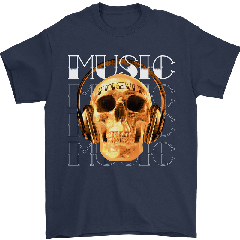 Forever Music Skull Rock Heavy Metal Punk Mens T-Shirt 100% Cotton Navy Blue