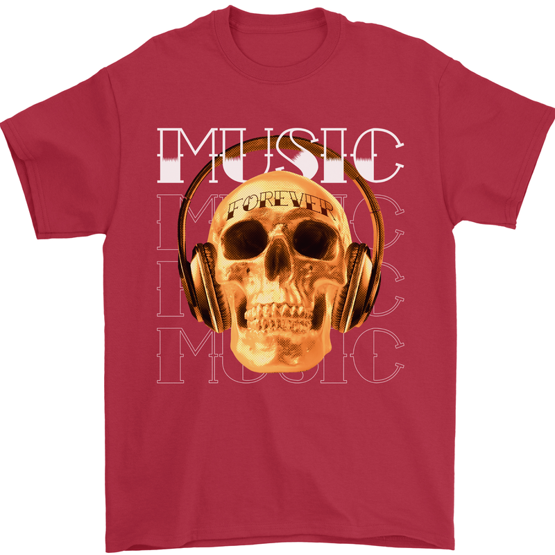 Forever Music Skull Rock Heavy Metal Punk Mens T-Shirt 100% Cotton Red