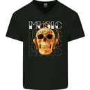 Forever Music Skull Rock Heavy Metal Punk Mens V-Neck Cotton T-Shirt Black