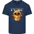 Forever Music Skull Rock Heavy Metal Punk Mens V-Neck Cotton T-Shirt Navy Blue