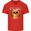 Forever Music Skull Rock Heavy Metal Punk Mens V-Neck Cotton T-Shirt Red