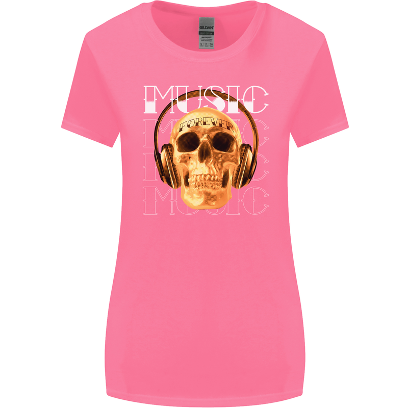 Forever Music Skull Rock Heavy Metal Punk Womens Wider Cut T-Shirt Azalea