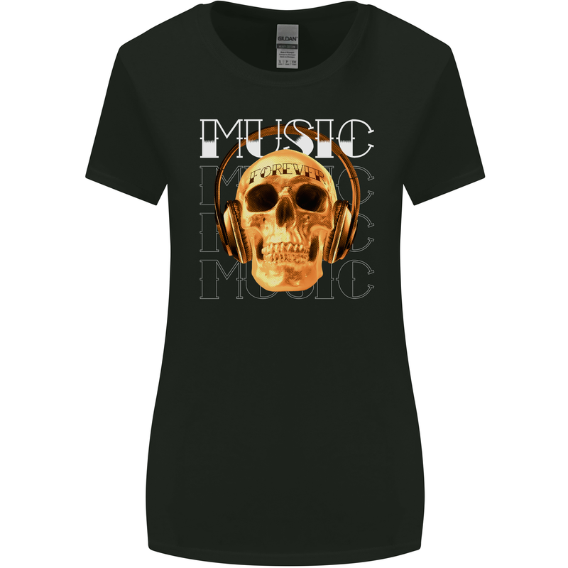 Forever Music Skull Rock Heavy Metal Punk Womens Wider Cut T-Shirt Black