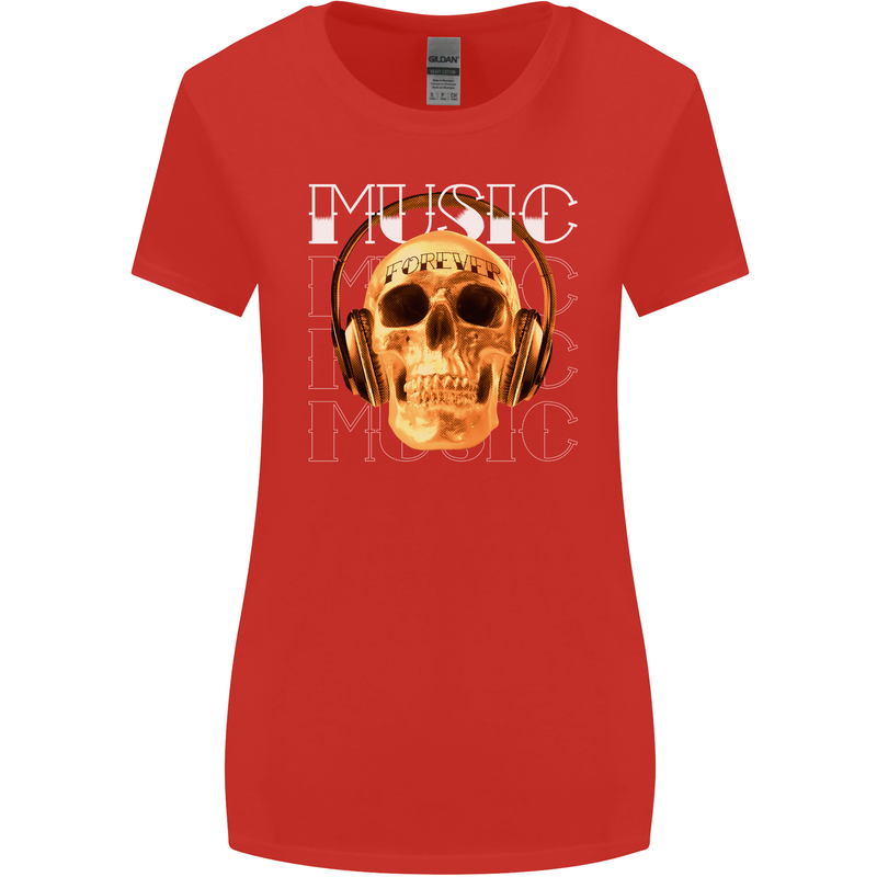 Forever Music Skull Rock Heavy Metal Punk Womens Wider Cut T-Shirt Red