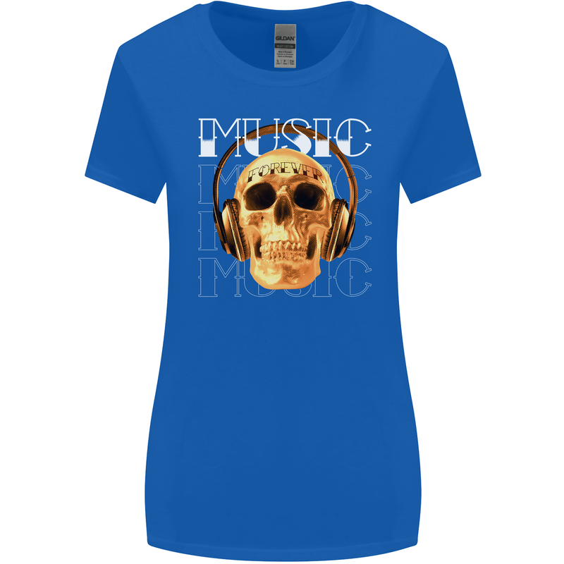 Forever Music Skull Rock Heavy Metal Punk Womens Wider Cut T-Shirt Royal Blue