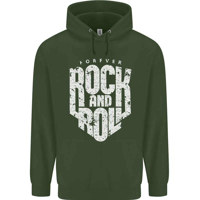 Forever Rock and Roll Guitar Music Childrens Kids Hoodie Forest Green