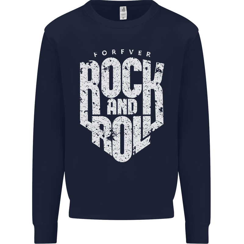 Forever Rock and Roll Guitar Music Kids Sweatshirt Jumper Navy Blue