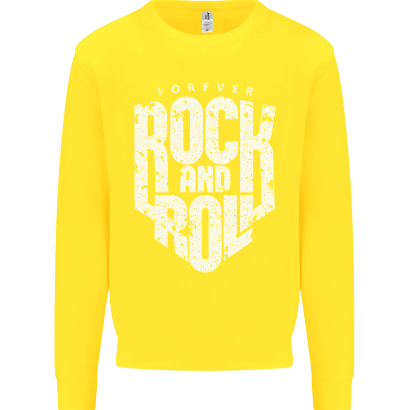 Forever Rock and Roll Guitar Music Kids Sweatshirt Jumper Yellow