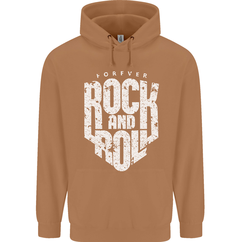 Forever Rock and Roll Guitar Music Mens 80% Cotton Hoodie Caramel Latte
