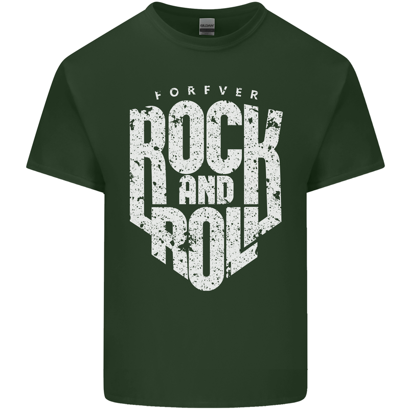 Forever Rock and Roll Guitar Music Mens Cotton T-Shirt Tee Top Forest Green