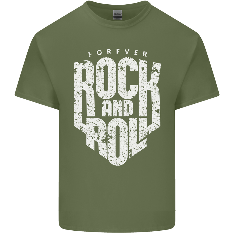 Forever Rock and Roll Guitar Music Mens Cotton T-Shirt Tee Top Military Green