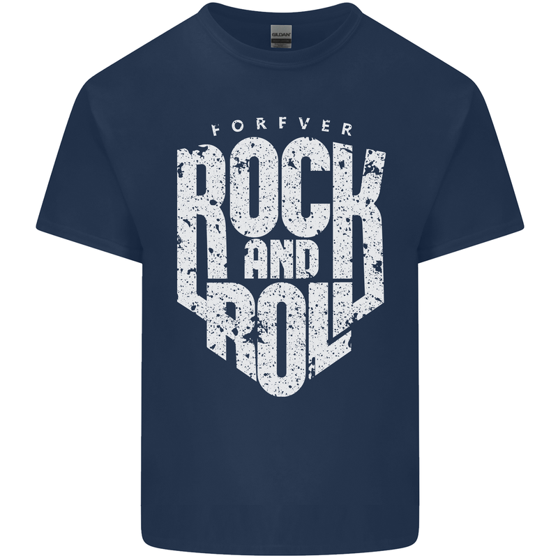 Forever Rock and Roll Guitar Music Mens Cotton T-Shirt Tee Top Navy Blue