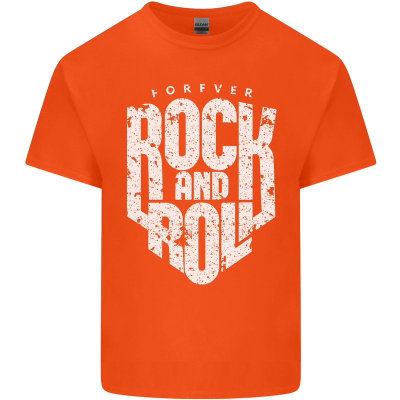 Forever Rock and Roll Guitar Music Mens Cotton T-Shirt Tee Top Orange