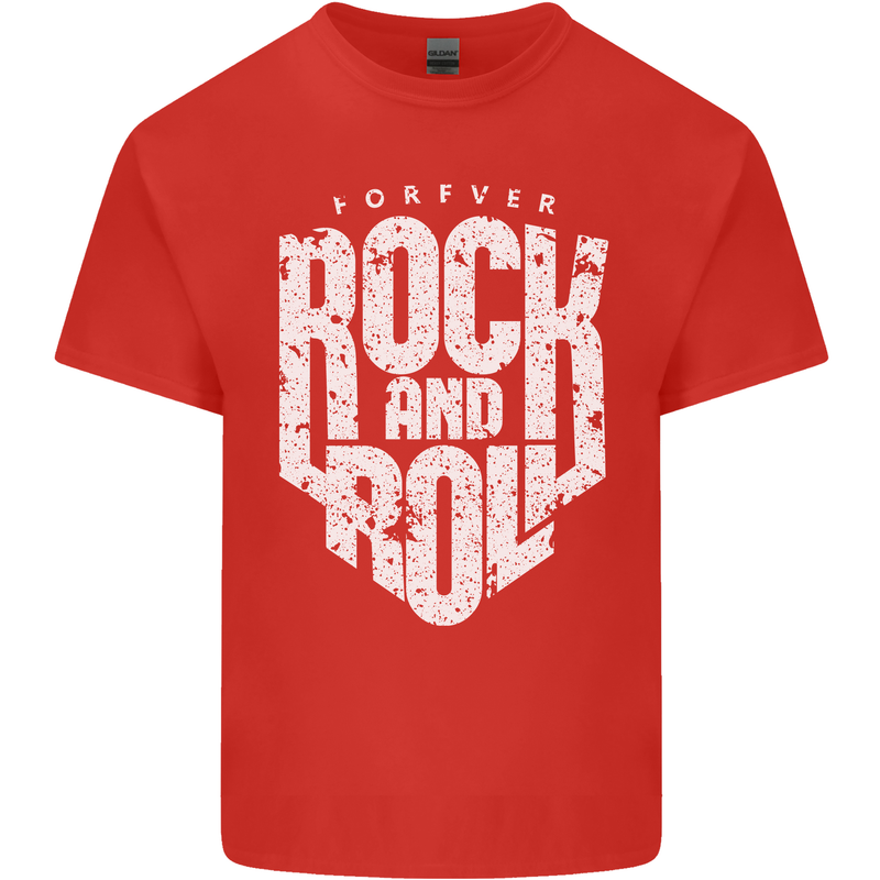 Forever Rock and Roll Guitar Music Mens Cotton T-Shirt Tee Top Red