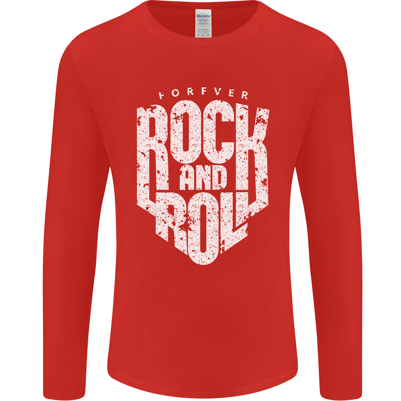 Forever Rock and Roll Guitar Music Mens Long Sleeve T-Shirt Red