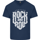 Forever Rock and Roll Guitar Music Mens V-Neck Cotton T-Shirt Navy Blue