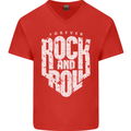 Forever Rock and Roll Guitar Music Mens V-Neck Cotton T-Shirt Red