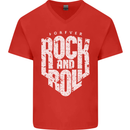 Forever Rock and Roll Guitar Music Mens V-Neck Cotton T-Shirt Red