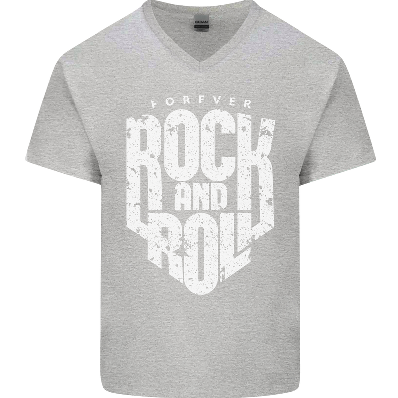 Forever Rock and Roll Guitar Music Mens V-Neck Cotton T-Shirt Sports Grey